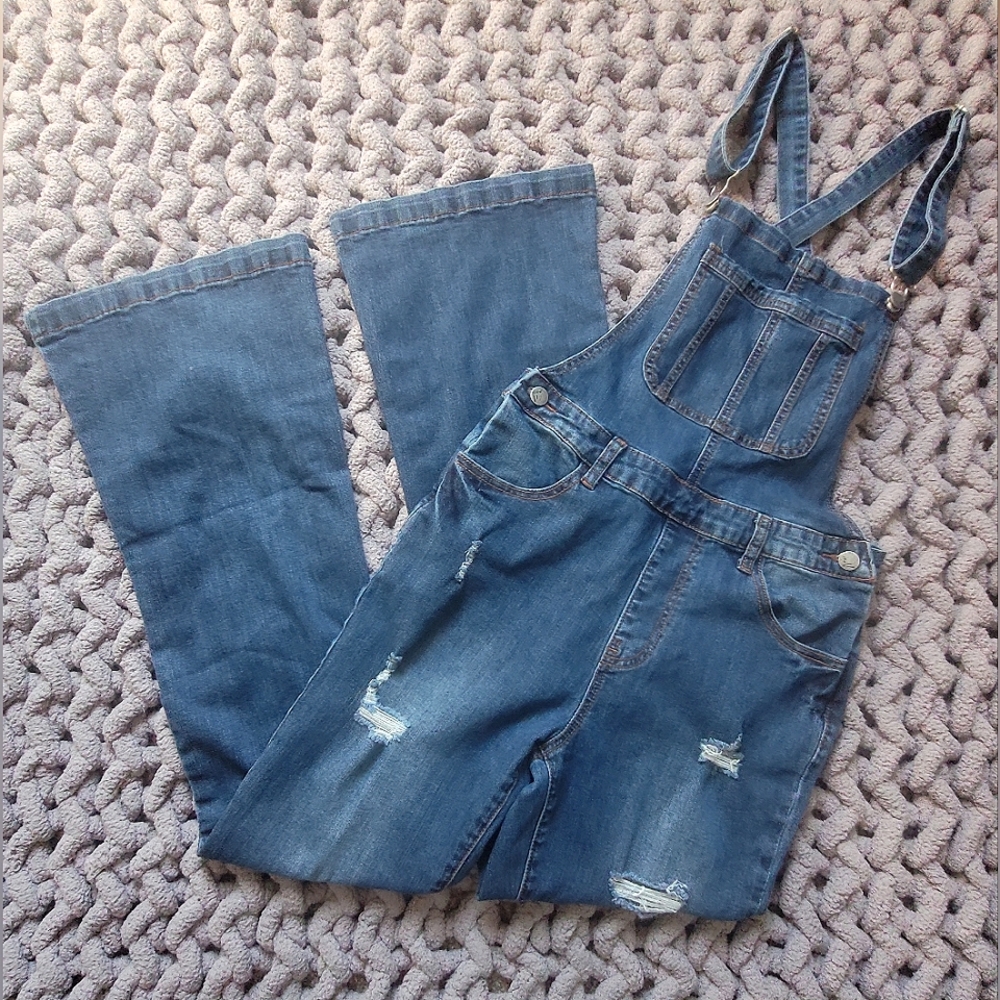 Crazy Train Blue Distressed Denim Overalls